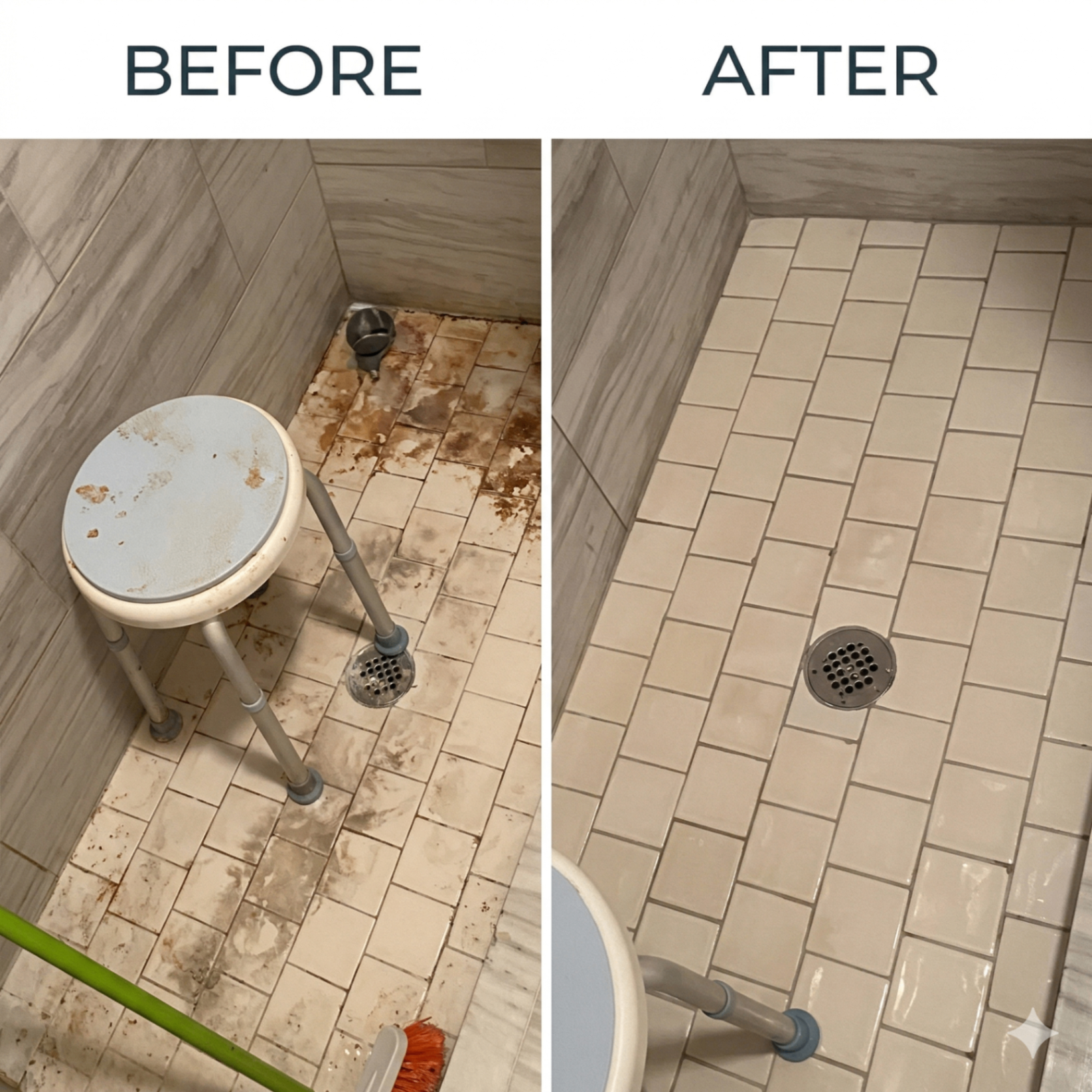 Shower floor deep cleaning before and after